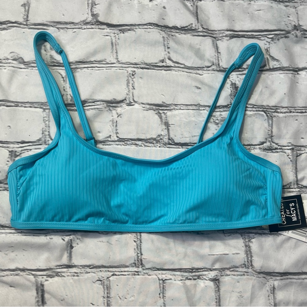 Blue Ribbed Bikini Top